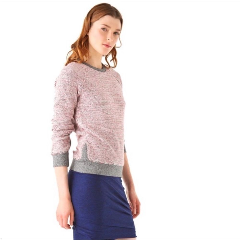 T by Alexander Wang Red Gray Crewneck Melange Knit Sweatshirt Sz S